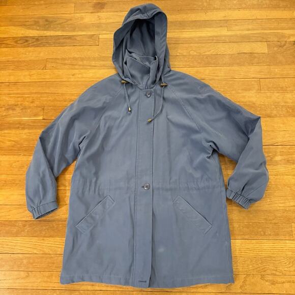 London Fog periwinkle blue hooded raincoat size large L
 b5 - Picture 1 of 4